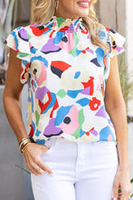 Load image into Gallery viewer, Multicolor Abstract Print Ruffle Sleeve Smocked Blouse Ti Amo I love you
