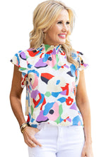 Load image into Gallery viewer, Multicolor Abstract Print Ruffle Sleeve Smocked Blouse Ti Amo I love you
