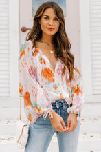 Load image into Gallery viewer, Multicolor Abstract Print Split Neck Puff Sleeve Blouse Ti Amo I love you
