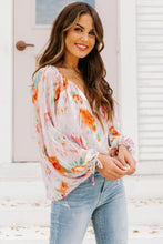 Load image into Gallery viewer, Multicolor Abstract Print Split Neck Puff Sleeve Blouse Ti Amo I love you
