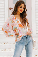 Load image into Gallery viewer, Multicolor Abstract Print Split Neck Puff Sleeve Blouse Ti Amo I love you
