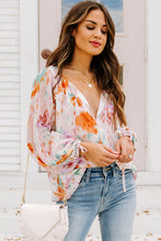 Load image into Gallery viewer, Multicolor Abstract Print Split Neck Puff Sleeve Blouse Ti Amo I love you
