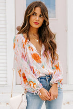 Load image into Gallery viewer, Multicolor Abstract Print Split Neck Puff Sleeve Blouse Ti Amo I love you
