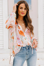 Load image into Gallery viewer, Multicolor Abstract Print Split Neck Puff Sleeve Blouse Ti Amo I love you
