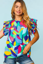 Load image into Gallery viewer, Multicolor Abstract Print Stitching Ruffle Sleeve Blouse Ti Amo I love you
