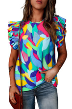 Load image into Gallery viewer, Multicolor Abstract Print Stitching Ruffle Sleeve Blouse Ti Amo I love you
