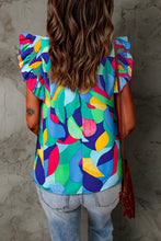 Load image into Gallery viewer, Multicolor Abstract Print Stitching Ruffle Sleeve Blouse Ti Amo I love you
