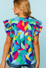 Load image into Gallery viewer, Multicolor Abstract Print Stitching Ruffle Sleeve Blouse Ti Amo I love you
