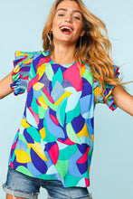 Load image into Gallery viewer, Multicolor Abstract Print Stitching Ruffle Sleeve Blouse Ti Amo I love you
