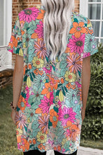 Load image into Gallery viewer, Multicolor Boho Flower Print Short Sleeve Tunic Top Ti Amo I love you
