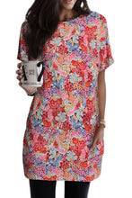 Load image into Gallery viewer, Multicolor Boho Flower Print Short Sleeve Tunic Top Ti Amo I love you
