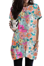 Load image into Gallery viewer, Multicolor Boho Flower Print Short Sleeve Tunic Top Ti Amo I love you
