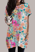 Load image into Gallery viewer, Multicolor Boho Flower Print Short Sleeve Tunic Top Ti Amo I love you
