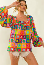 Load image into Gallery viewer, Multicolor Floral Crochet Square Neck Puff Sleeve Blouse - Sizes S-XL Ti Amo I love you
