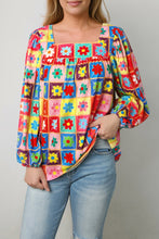 Load image into Gallery viewer, Multicolor Floral Crochet Square Neck Puff Sleeve Blouse - Sizes S-XL Ti Amo I love you
