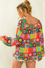 Load image into Gallery viewer, Multicolor Floral Crochet Square Neck Puff Sleeve Blouse - Sizes S-XL Ti Amo I love you
