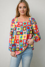 Load image into Gallery viewer, Multicolor Floral Crochet Square Neck Puff Sleeve Blouse - Sizes S-XL Ti Amo I love you
