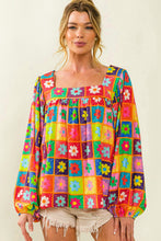 Load image into Gallery viewer, Multicolor Floral Crochet Square Neck Puff Sleeve Blouse - Sizes S-XL Ti Amo I love you
