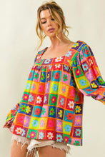 Load image into Gallery viewer, Multicolor Floral Crochet Square Neck Puff Sleeve Blouse - Sizes S-XL Ti Amo I love you
