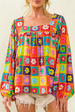 Load image into Gallery viewer, Multicolor Floral Crochet Square Neck Puff Sleeve Blouse - Sizes S-XL Ti Amo I love you
