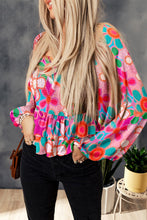 Load image into Gallery viewer, Multicolor Floral Print Smocked Square Neck Ruffles Blouse Ti Amo I love you
