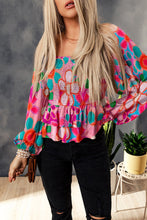 Load image into Gallery viewer, Multicolor Floral Print Smocked Square Neck Ruffles Blouse Ti Amo I love you
