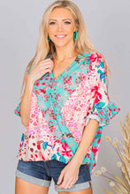 Load image into Gallery viewer, Multicolor Leopard Floral Mixed Print Ruffle Sleeve Surplice Blouse Ti Amo I love you
