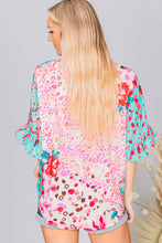 Load image into Gallery viewer, Multicolor Leopard Floral Mixed Print Ruffle Sleeve Surplice Blouse Ti Amo I love you
