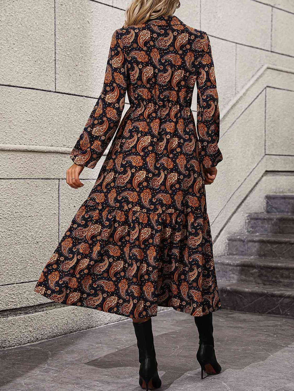 Multicolor - Long Sleeve Collared Midi Dress - Only Sizes S, M Left Ti Amo I love you
