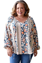 Load image into Gallery viewer, Multicolor Plus Size Mixed Print Split Neck Blouse Ti Amo I love you
