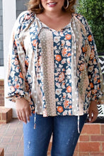 Load image into Gallery viewer, Multicolor Plus Size Mixed Print Split Neck Blouse Ti Amo I love you
