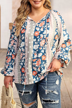 Load image into Gallery viewer, Multicolor Plus Size Mixed Print Split Neck Blouse Ti Amo I love you
