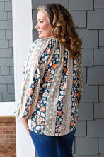 Load image into Gallery viewer, Multicolor Plus Size Mixed Print Split Neck Blouse Ti Amo I love you
