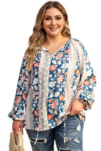 Load image into Gallery viewer, Multicolor Plus Size Mixed Print Split Neck Blouse Ti Amo I love you
