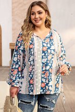 Load image into Gallery viewer, Multicolor Plus Size Mixed Print Split Neck Blouse Ti Amo I love you
