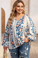 Load image into Gallery viewer, Multicolor Plus Size Mixed Print Split Neck Blouse Ti Amo I love you
