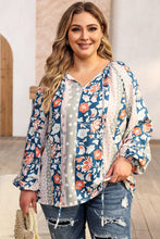 Load image into Gallery viewer, Multicolor Plus Size Mixed Print Split Neck Blouse Ti Amo I love you
