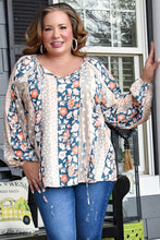 Load image into Gallery viewer, Multicolor Plus Size Mixed Print Split Neck Blouse Ti Amo I love you
