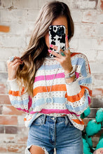 Load image into Gallery viewer, Multicolor Striped Hollowed Knitted Loose Sweater Ti Amo I love you
