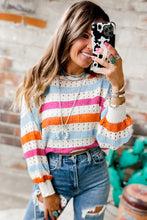 Load image into Gallery viewer, Multicolor Striped Hollowed Knitted Loose Sweater Ti Amo I love you
