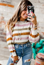 Load image into Gallery viewer, Multicolor Striped Hollowed Knitted Loose Sweater Ti Amo I love you
