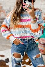 Load image into Gallery viewer, Multicolor Striped Hollowed Knitted Loose Sweater Ti Amo I love you
