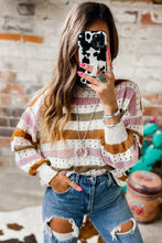 Load image into Gallery viewer, Multicolor Striped Hollowed Knitted Loose Sweater Ti Amo I love you
