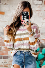 Load image into Gallery viewer, Multicolor Striped Hollowed Knitted Loose Sweater Ti Amo I love you
