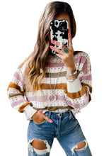 Load image into Gallery viewer, Multicolor Striped Hollowed Knitted Loose Sweater Ti Amo I love you
