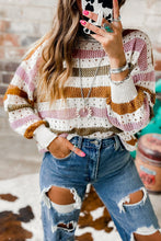 Load image into Gallery viewer, Multicolor Striped Hollowed Knitted Loose Sweater Ti Amo I love you
