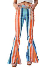 Load image into Gallery viewer, Multicolor Striped Raw Hem Flared Bottom Denim Pants - Sizes 4-18 Ti Amo I love you
