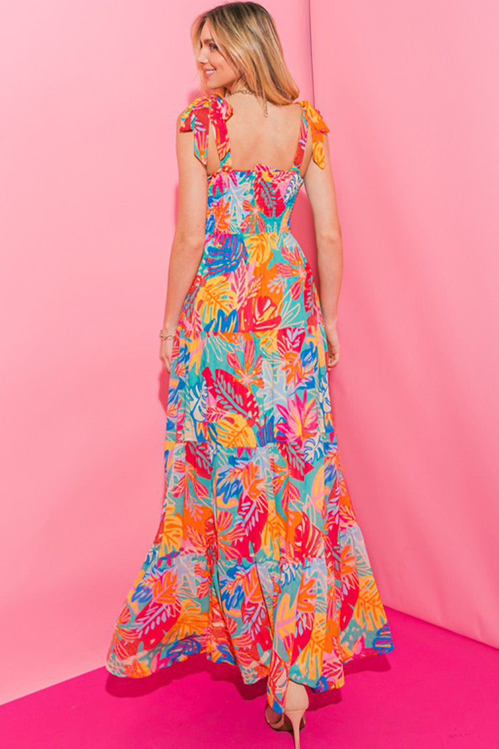 Multicolor Vibrant Tropical Print Smocked Ruffle Tiered Maxi Dress - Only Sizes S, XL Left Ti Amo I love you