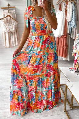 Multicolor Vibrant Tropical Print Smocked Ruffle Tiered Maxi Dress - Only Sizes S, XL Left Ti Amo I love you