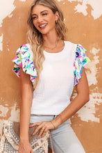 Load image into Gallery viewer, Multicolored Flutter Sleeve Round Neck Blouse - Sizes S-XL Ti Amo I love you
